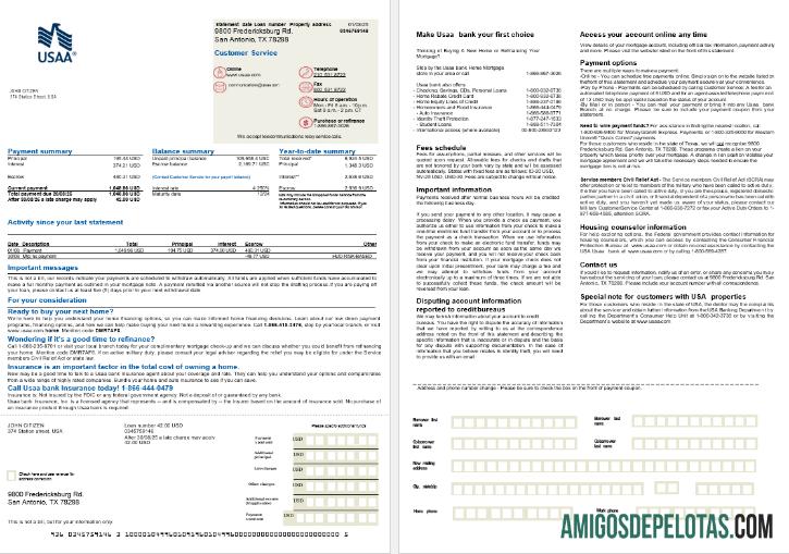 Extrato de hipoteca do banco USA USAA em formatos Word e PDF, 2 páginas baixar para verificação